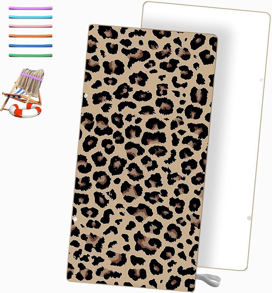 Microfiber Leopard Sand Free Quick Dry Swim Pool XL Towel 71"x32" Large Travel Towel With One Beach Towel Band