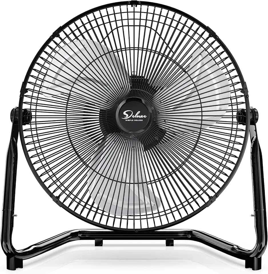 Simple Deluxe Comfort Zone Cradle Floor Fan, 12 Inch 3-Speed High Velocity, 230 Degree Adjustable Tilt, All-Metal, Carry Handle, Rubber Feet,Ideal for Home, Bedroom & Office, Black