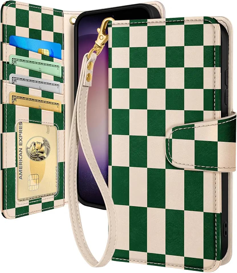 Toycamp for Samsung Galaxy S24 FE Wallet Case for Women,Checkerboard