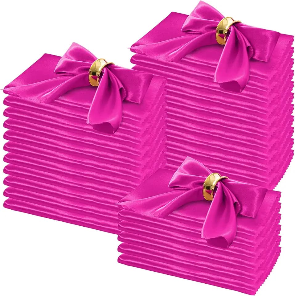 Horbaunal 100 Pack Satin Napkins 17" x 17" with Floral Edges, Hot Pink