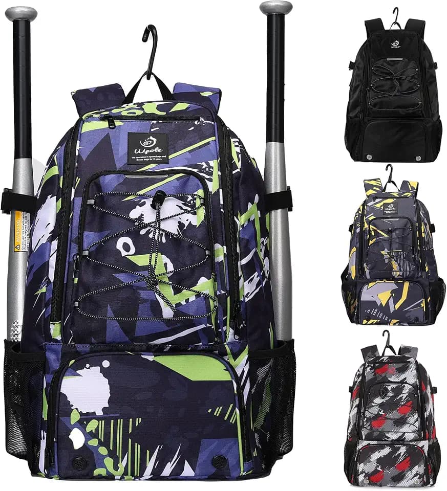 Sports Baseball&Softball Bat Bag For Youth|Adults, Baseball Equipment Backpack Bag with Shoe Compartment,Fence Hook,Holds Bat, Helmet, Glove
