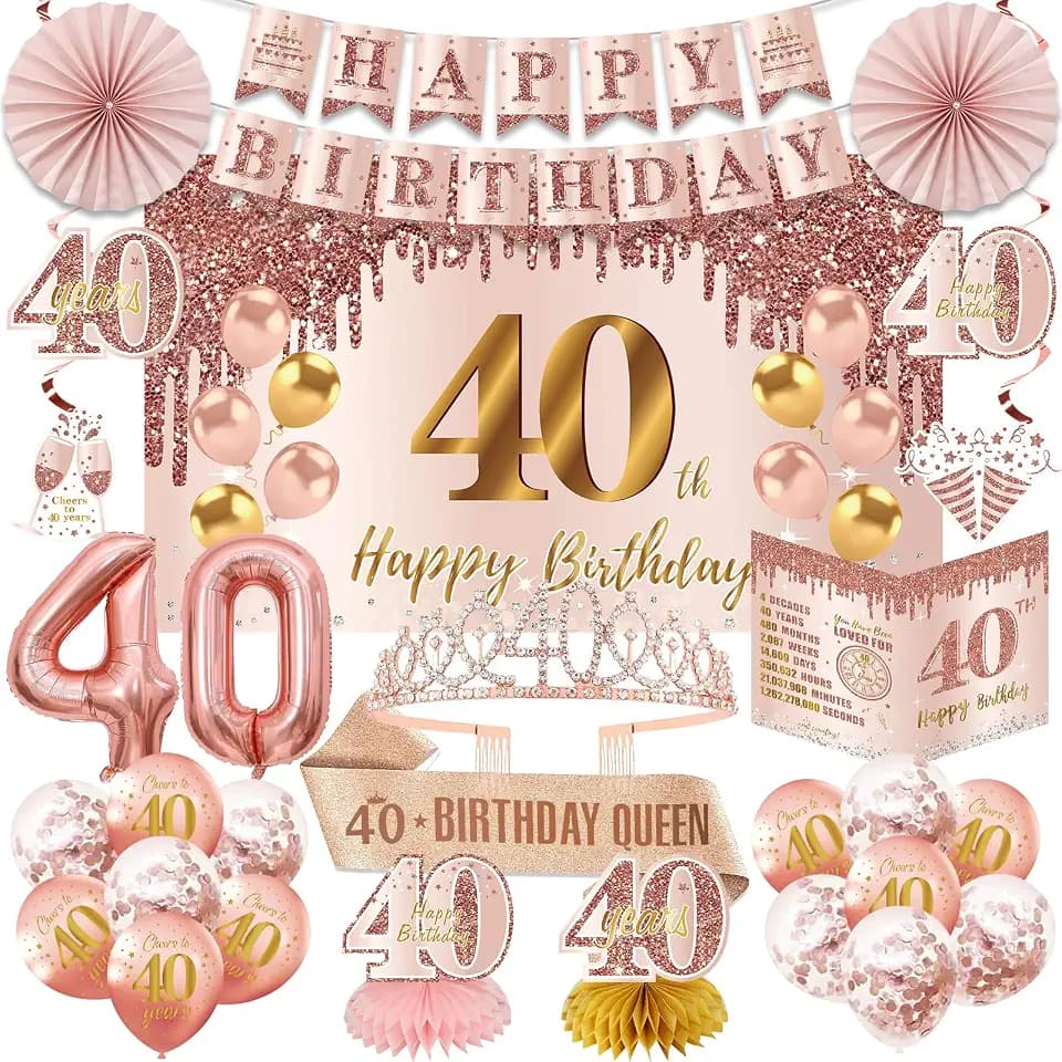 40th Birthday Decorations for Women, Happy 40th Birthday Crown Sash Banner