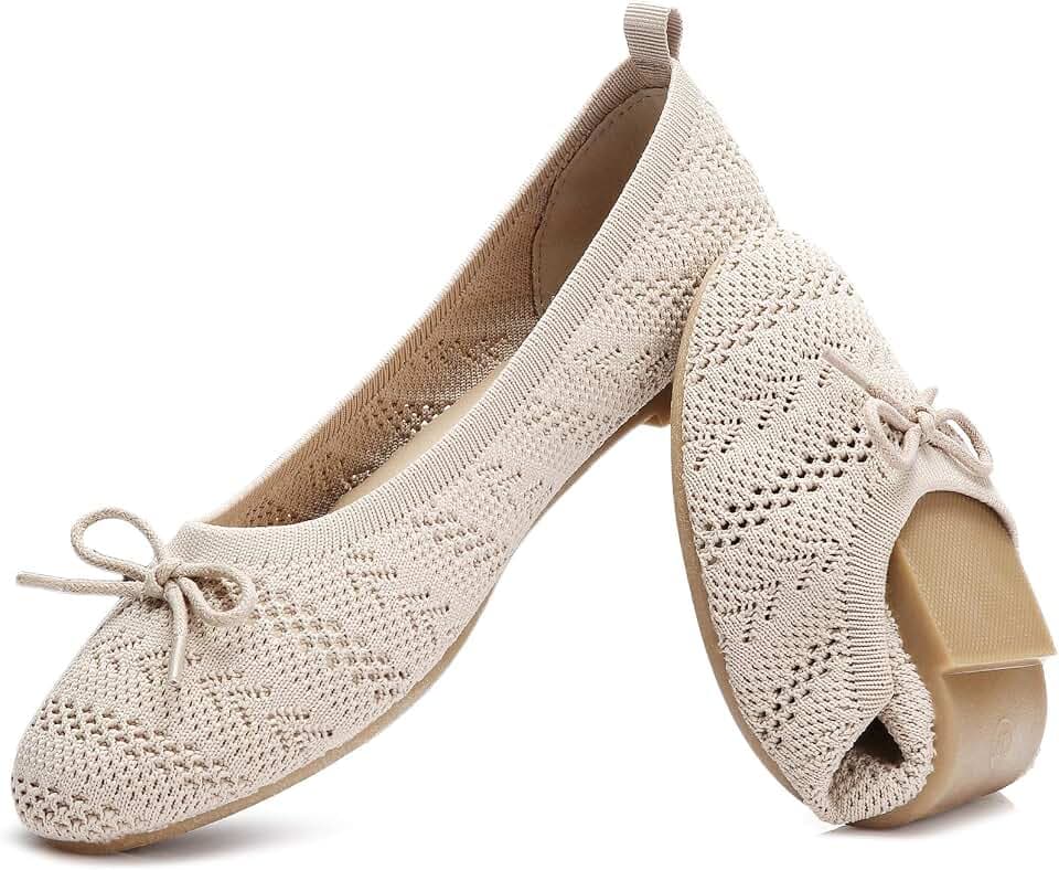 HEAWISH Women's Crochet Lace Mesh Ballet Flats with Bowknot