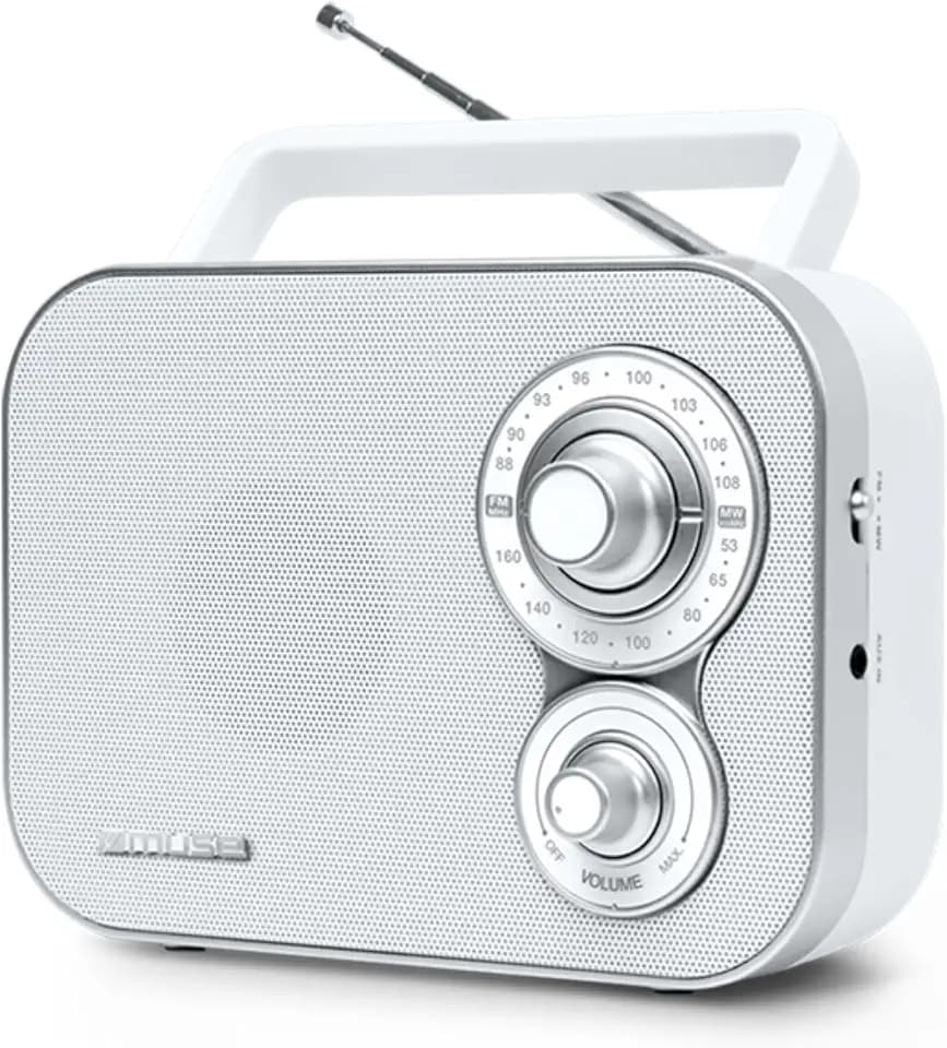 Muse M-051RW tragbares Retro-Radio, UKW und MW, Netz- und Batteriebetrieb, Teleskopantenne, AUX-In, weiß