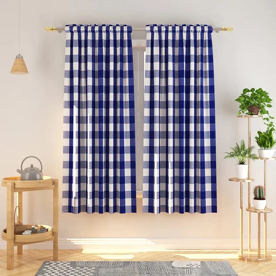 Buffalo Check Curtains 72 inches Long Cotton Basement Navy Blue and White Gingham Plaid Kitchen Window Curtain Panels Living Room Checker Drapes Bedroom Rod Pocket Window Treatment 2 Panels