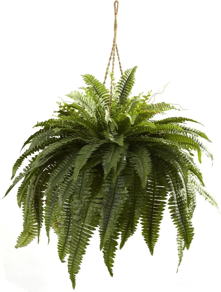 Nearly Natural 36 in Artificial Boston Fern Hanging Basket Decor