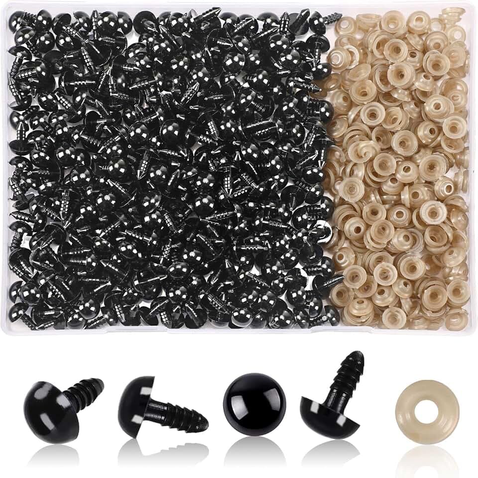 UPINS 600pcs 10mm Black Safety Eyes with Washers for Amigurumi Crochet Doll