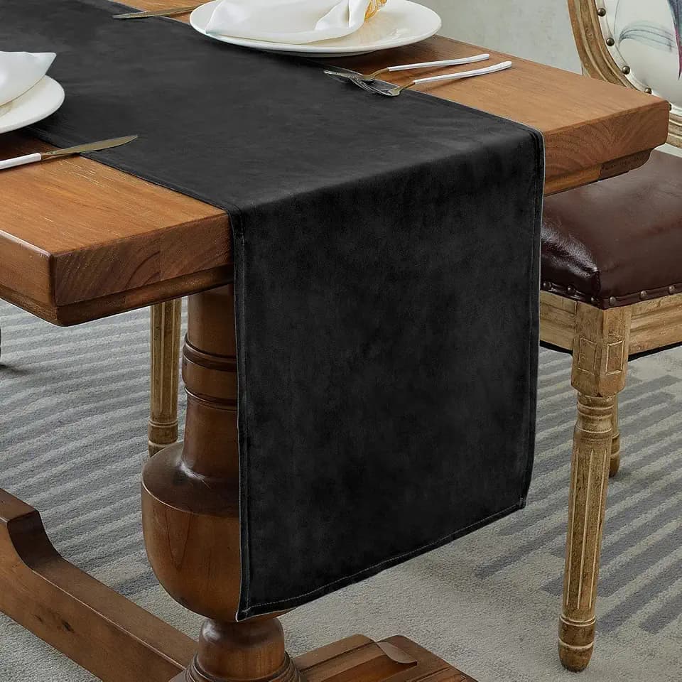 BALCONY & FALCON Table Runner Velvet Black 14"x95"