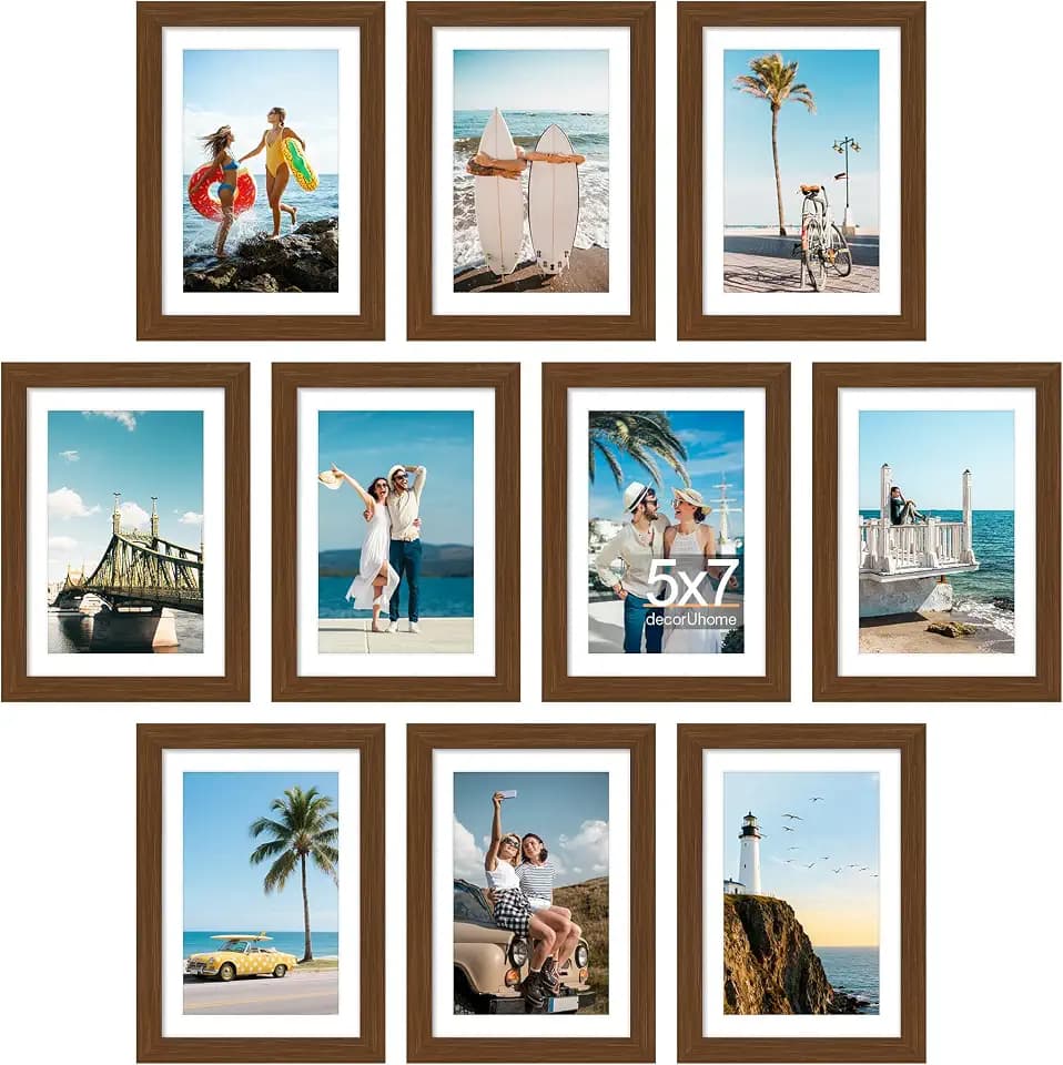 decorUhome 10 Pack 5x7 Picture Frame Collage Wall Decor with 4x6 Mat