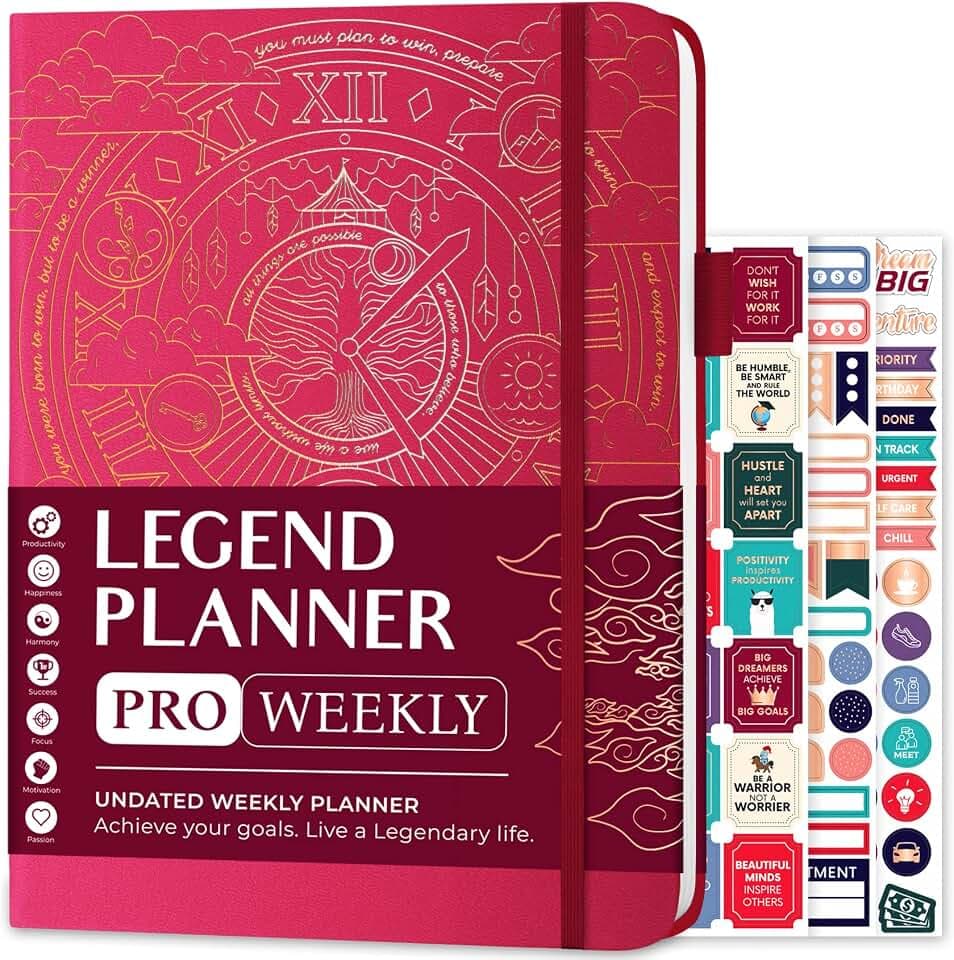 Legend Planner PRO Weekly & Monthly, Large Undated, 7”x10”, Hot Pink