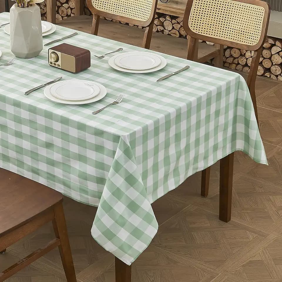 Green and White Table Cloth Rectangle Table Cover 118"x57"