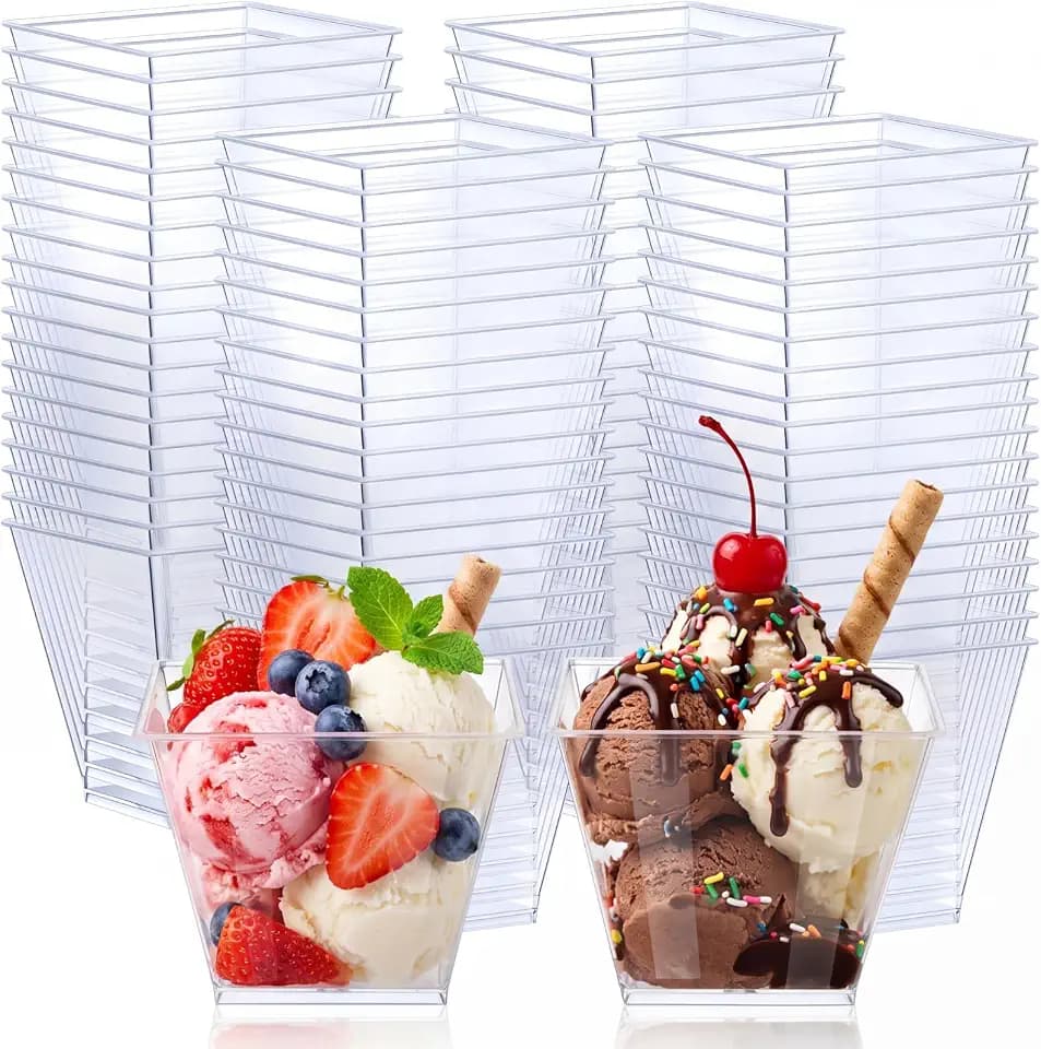 Zubebe 100 Pack 3.5 Oz Square Plastic Cups Clear Disposable Dessert Tumbler