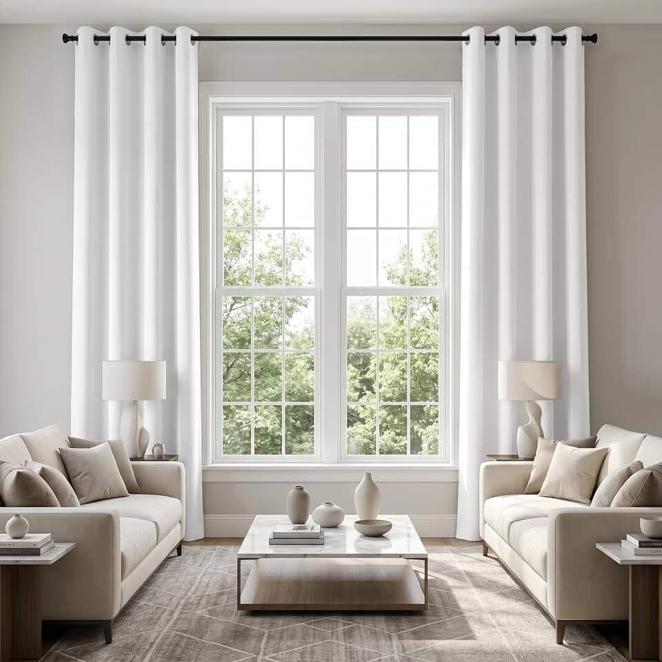 KOUFALL Room Darkening White Curtains 102 Inches Long for Living Room Grommet 60-70% Blackout Window Treaments Sun Heat Light Blocking Extra Long Curtains for Bedroom,52x102 Inch Length 2 Panels Set