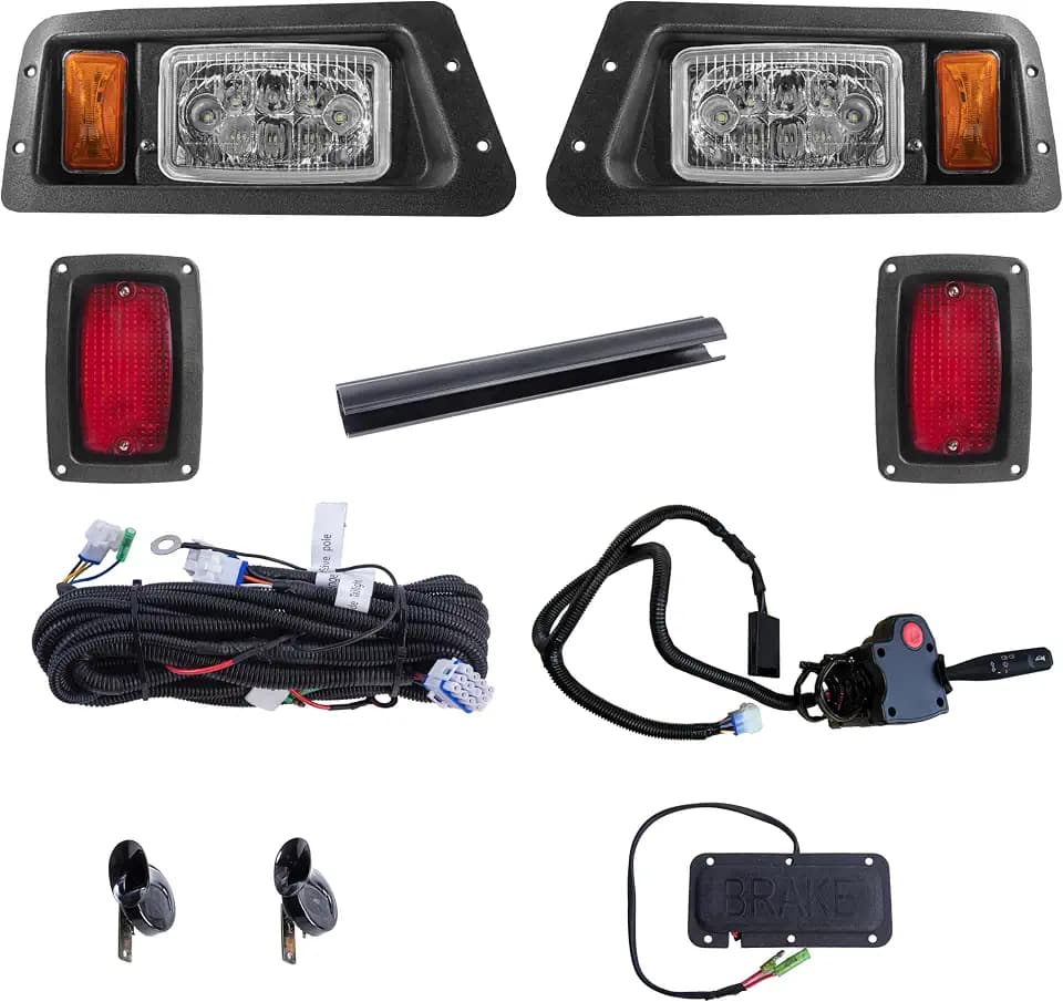 Street Legal Light Kit 48V Fits YAMAHA G14, G16, G19, G22, LED High Low Beam headlight, LED taillight, Upgraded wiring harness, Deluxe turn signal switch, Horn, Steering wheel cover