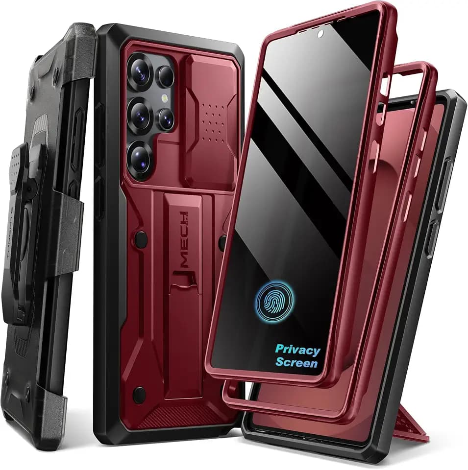 TONGATE for Samsung Galaxy S24 Ultra Case, 2 Front Frames & Stand, Maroon