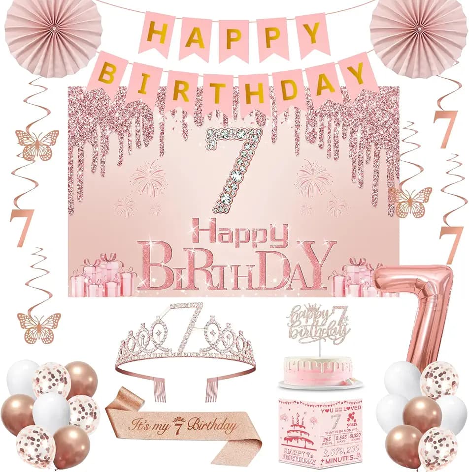 7th Birthday Decorations for Girls,32PCS 7 year old Birthday Party