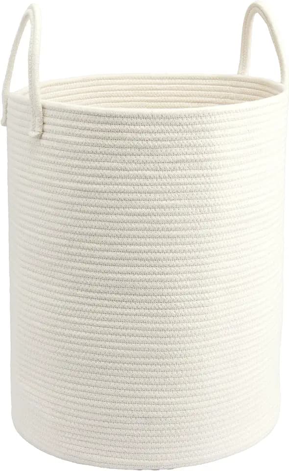 Woven Cotton Rope Laundry Basket, 15" x 20" Laundry Hamper, White