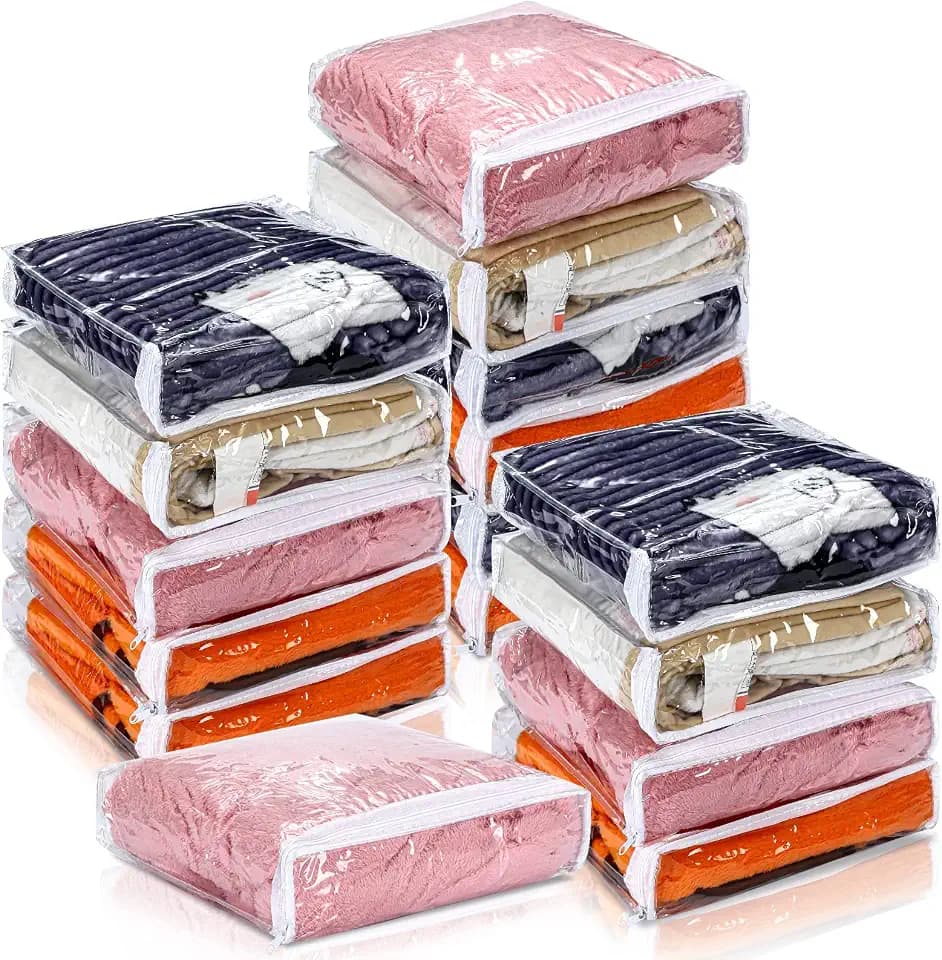 Kingdder 16 Pcs Clear Zippered Storage Bags Plastic Sweater Bag with Zipper