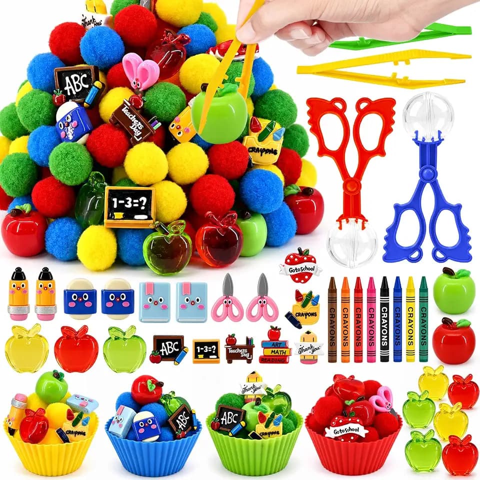 161 Pcs Back to School Sensory Bin Items Stationery Counting Sorting Back to School Sensory Bin Filler Fine Motor Apple Pencil Crayon Counts for Stationery Counting Sorting Decor