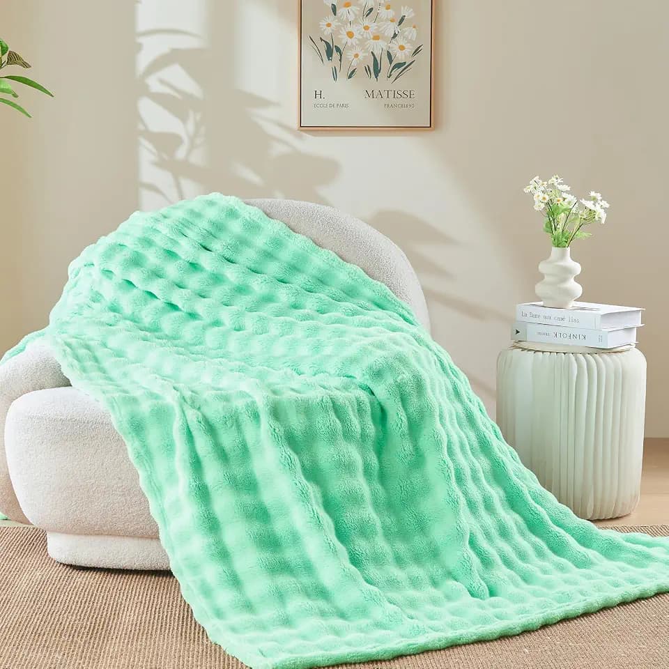 NEWCOSPLAY 3D Bubble Flannel Throw Blanket for Couch Aqua, 50"×60"
