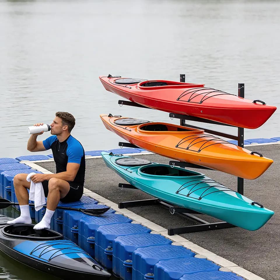 Kayak Storage Rack, Freestanding Heavy Duty 3-Tier Rack for Kayaks Canoes SUP Paddleboards, Indoor Outdoor Garage Dock Shed Weather-Resistant Kayak Holder