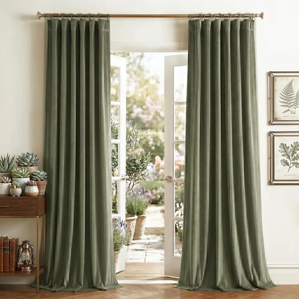NICETOWN Sage Green Velvet Blackout Curtains 84 inch Long 2 Panels