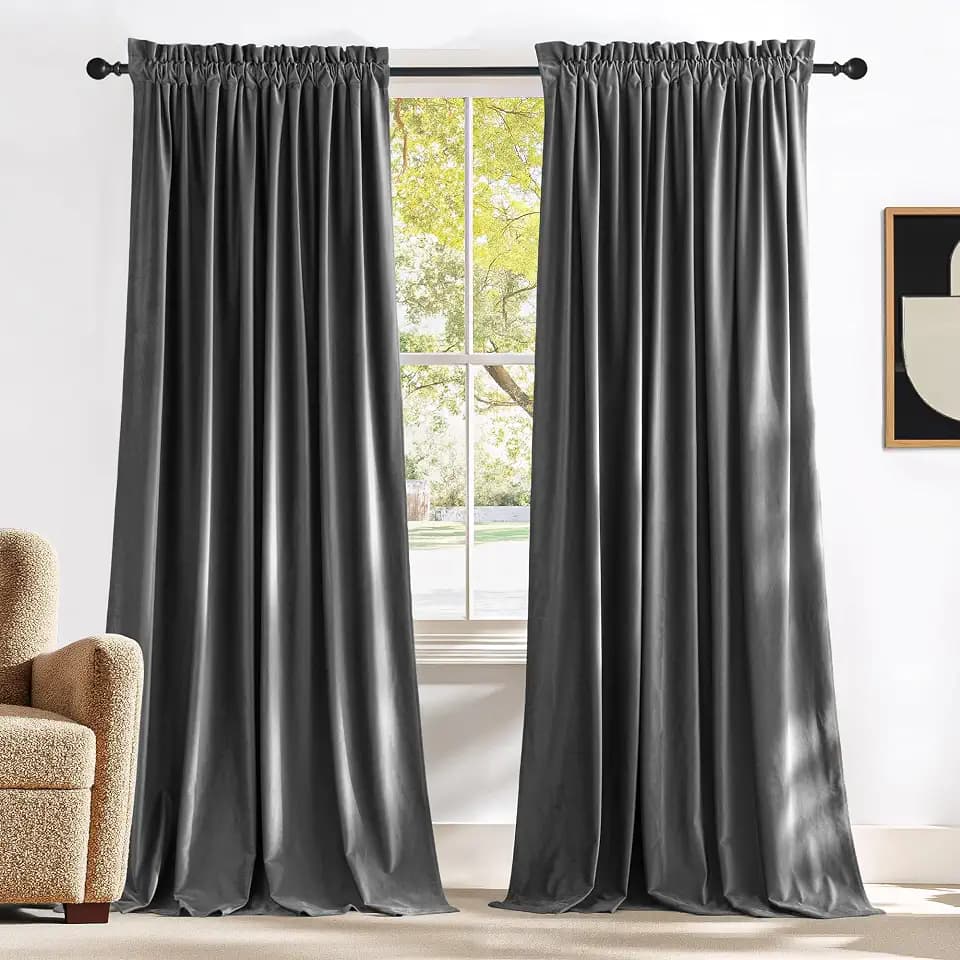 NICETOWN Grey Luxury Velvet Curtain Panels, Home Decoration Window Treatment for Living Room/Bedroom/Home Theatre (2 Panel Per Pack, 90 inches Long)