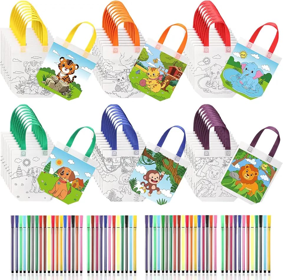 54 Pcs Animal Coloring Goodie Bags 60 Markers Kids DIY
