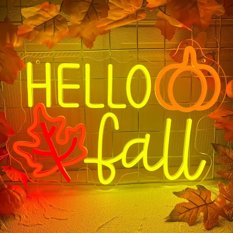 Hello Fall Neon Sign Dimmable Autumn Neon Led Lights with Maple Leaf