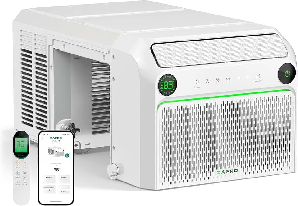 ZAFRO U Shaped Inverter Window Air Conditioner, Ultra Quiet (32dB), 10000BTU ASHRAE (6200 BTU DOE) Smart Air Conditioner Window Unit, App/Voice/Remote, Saddle Window AC Unit with Cool/Dry/Fan Modes
