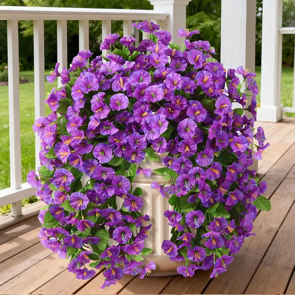 INQCMY Artificial Flowers for Outdoor Spring Summer Decoration Faux Silk Morning Glory Fake Hanging Flowers UV Resistant Look Real for Home Porch (Purple Gradient)