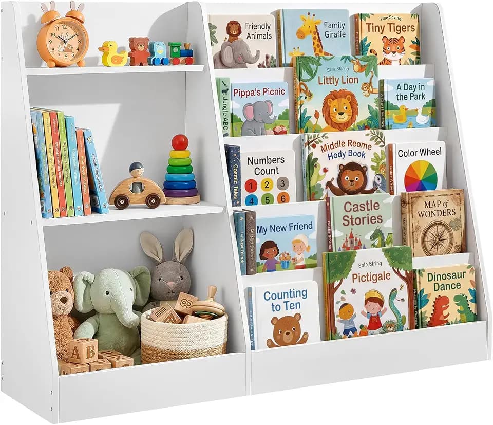 SONGMICS Kids Bookcase, 5-Tier Wooden Montessori Bookshelf and Toy Storage