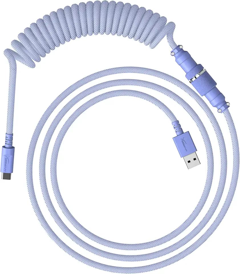 HyperX Spiralkabel – langlebiges Spiralkabel, stilvolles Design, 5-poliger Piloten-Stecker, USB-C auf USB-A – Hellviolett