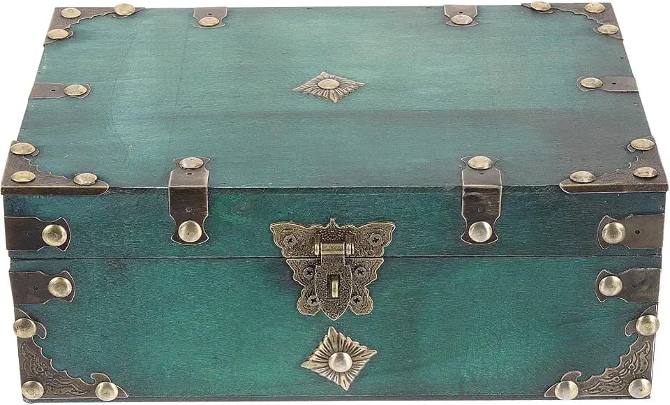 Cabilock Wooden Jewelry Box with Lock Vintage Style Jewelry Storage Box for Rings Necklaces Earrings Bracelets Decorative Household Keepsake Chest 9.44 X 6.69 X 3.66 in