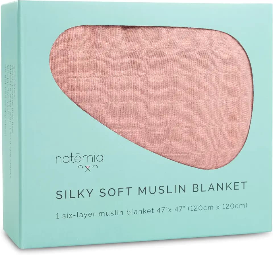 Natemia Muslin Baby Blanket - Ultra Soft, Breathable Baby Blankets for Girls and Boys - Newborn Essentials- Multi-Purpose Stroller Cover, Play Mat, XL Swaddle - Cotton Rayon Blend- 47" x 47"