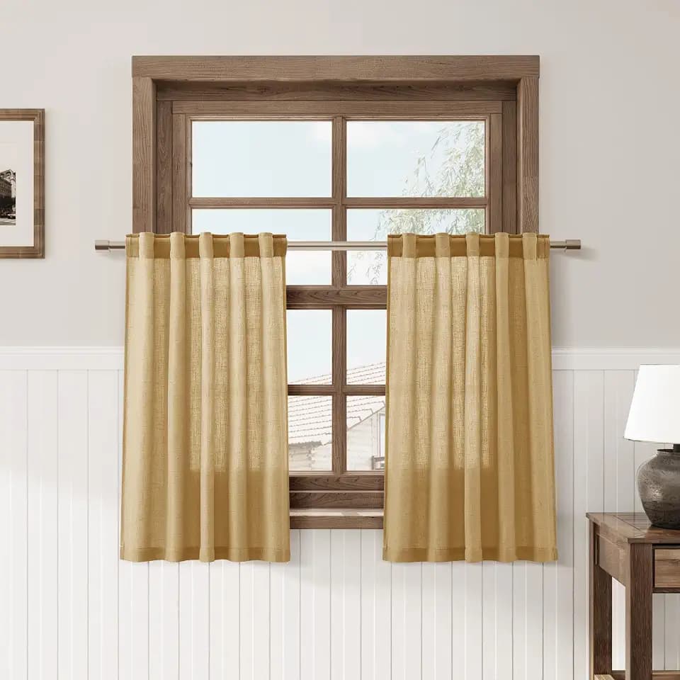 Nanspring Linen Kitchen Tier Curtains 24 Inch Long for Cafe Gold Yellow