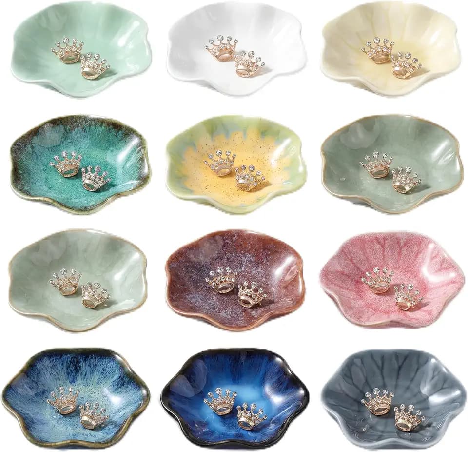 Shappy 12 Pcs Ceramic Trinket Dish Bulk 4.5 in Ring Tray, Multicolor