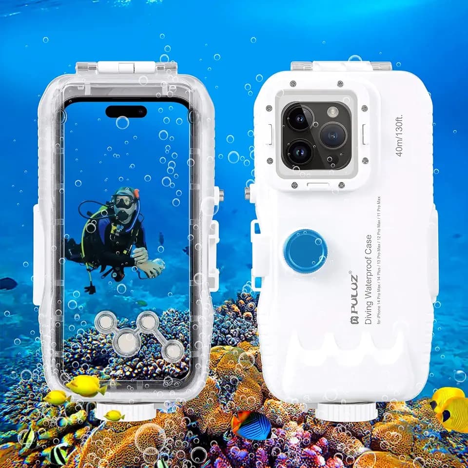 PULUZ 40m/130ft Wasserdichtes Tauchgehäuse für iPhone 15 Pro Max / 15 Plus / 14 Plus / 14 Pro Max / 13 Pro Max / 12 Pro Max / 11 Pro Max, Unterwassergehäuse Abdeckung für Surfen Schnorcheln Schwimmen