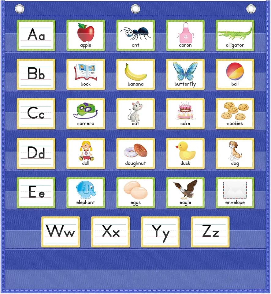 Eamay Standard Pocket Charts,Black 7 Pocket Chart for Teacher Lessons in a Classroom or Home Use – Fits Standard 3” Sentence Strips and Word Cards (Blue)