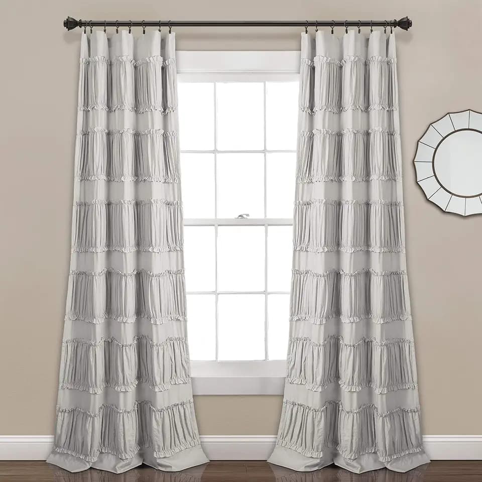 Lush Decor Nova Ruffle Window Curtain Panel Pair, 42"W x 95"L, Gray