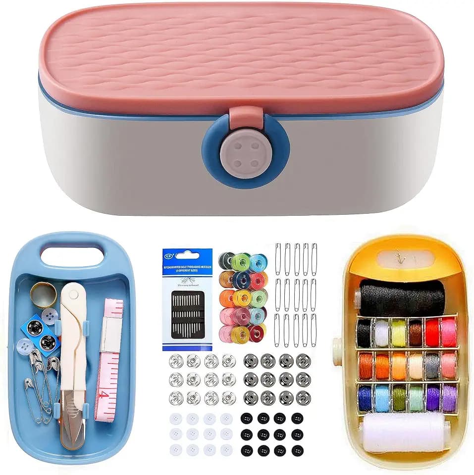 FKOG Sewing Project Kit, 135 Pcs Family Sewing Supplies Repair Kit Traveler Sewing Kit Sewing Thread Accessories DIY Sewing Supplies Organizer (Green) (Pink)