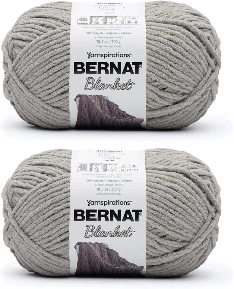 Bernat Blanket Yarn Super Bulky Soft Chenille Yarn Pale Grey 2-Pack
