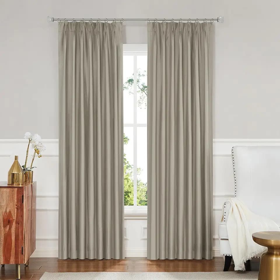 Full Blackout Pinch Pleated Window Curtain for Bedroom Window Treatment Noise Reducing Thermal Insulated Drapes Backtab 84 Inch with 9 Hooks (Ring not Include), French Bread Linen, 40"x84", 1 Panel