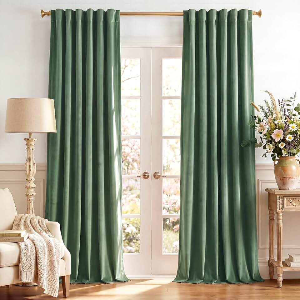 StangH Emerald Green Velvet Thermal Curtains for Bedroom, W52 x L108, 2 Pcs