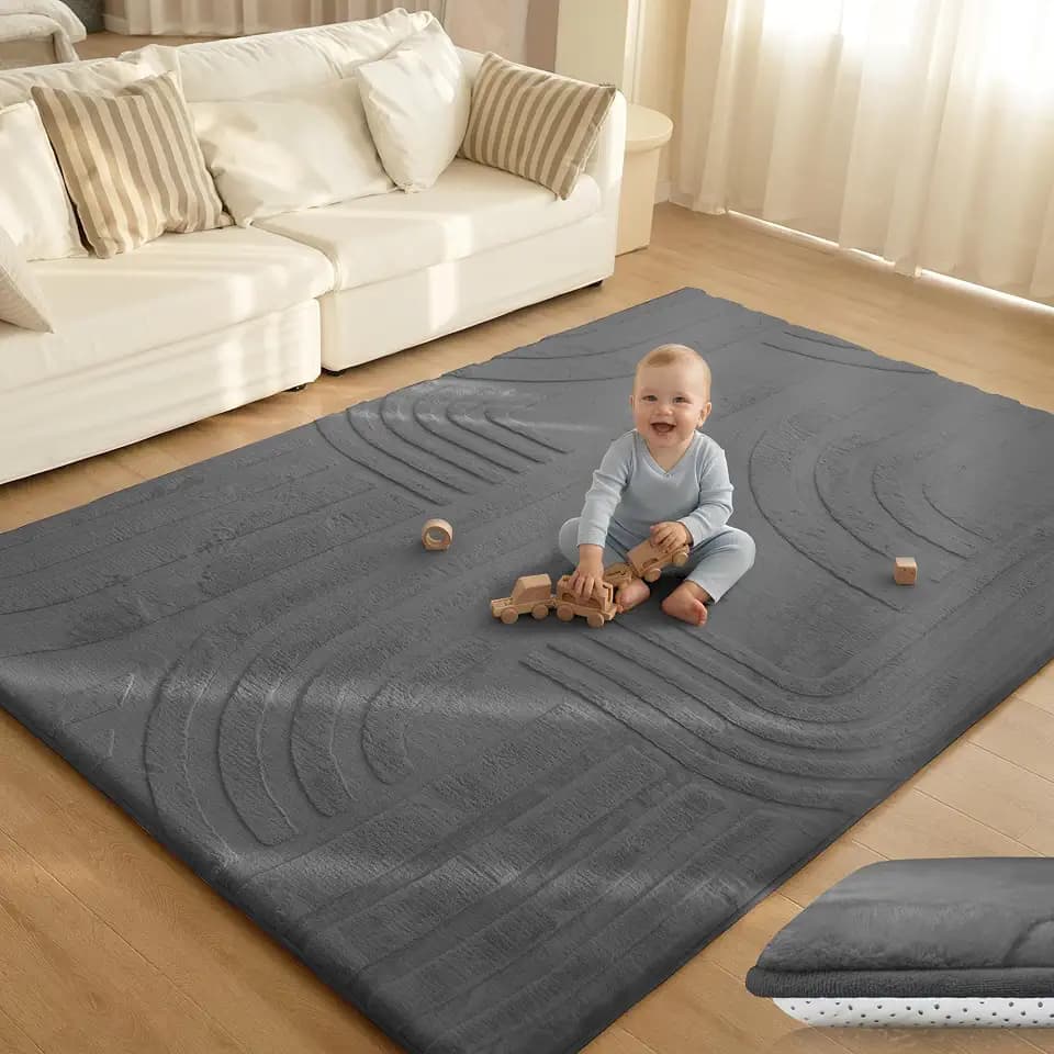 Huloo Sleep Baby Play Mat for Floor,1.3" Thick 6'x9' Non-Slip Rug(Charcoal)