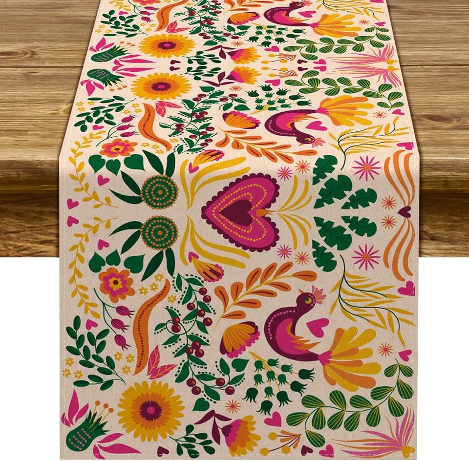 Sunwer Mexican Fiesta Table Runner Mexico Cinco De Mayo Party Decoration Dia De Los Muertos Supply Home Kitchen Dining Room Decor(13" x 72")