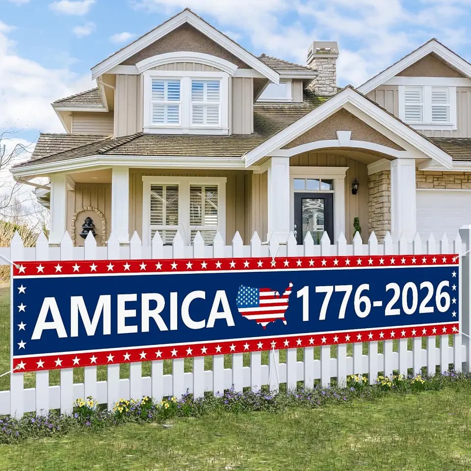 250th Anniversary Banner 120" x 20" America 1776-2026 US 250 Years Birthday Freedom American Map Patriotic Party Supplies Home Decorations for Outdoor, Indoor, Yard, Garden, Porch, Lawn