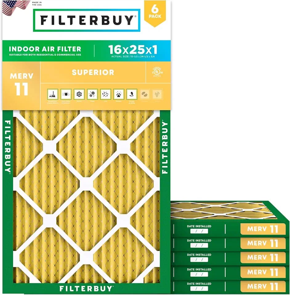 Filterbuy 16x25x1 Air Filter MERV 11 Pet & Allergy Defense (6-Pack)