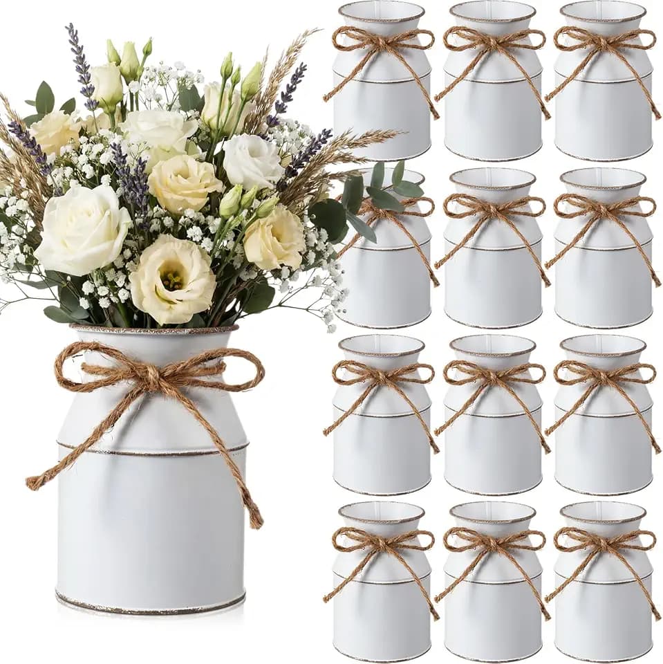 Domensi 12 Pcs Farmhouse Metal Flower Vase, Vintage White