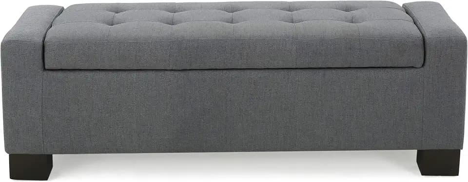 Christopher Knight Home Guernsey Fabric Storage Ottoman, Charcoal 20x50.25x16.75 inches